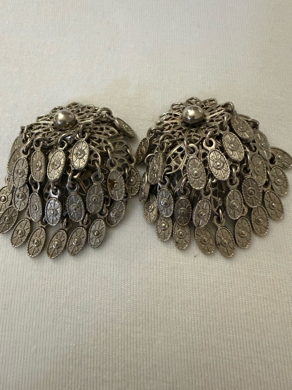 VGUVC Silver Coin-Like Fringe Women’s Vintage CLIP Earrings
